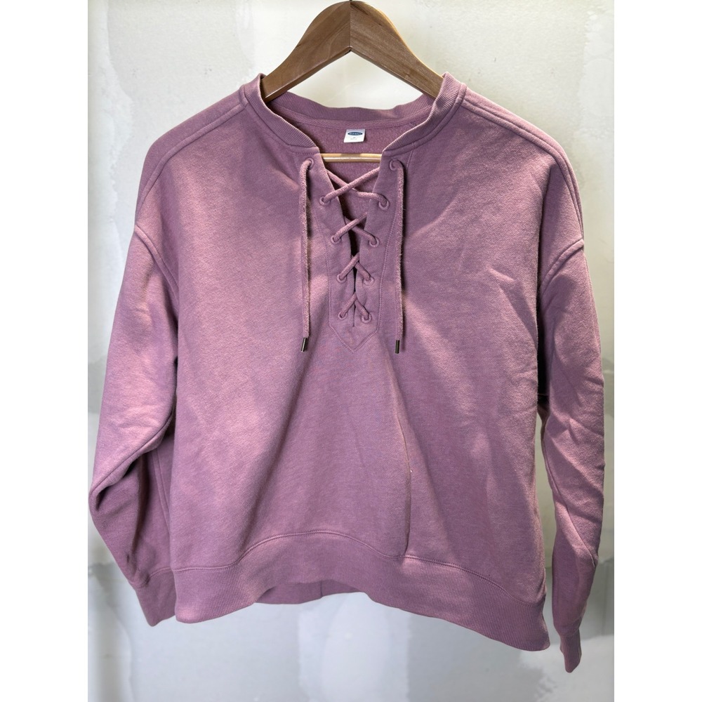 Old Navy Womens Medium Dusty Rose Lace Up‎ Pullover Sweatshirt Mauve Fleece M